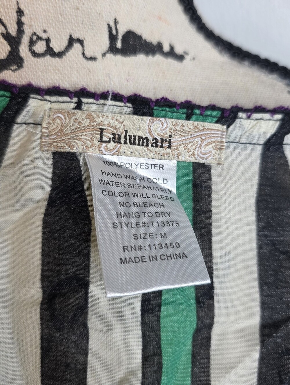 Lulumari Green Geometric Smocked Peasant Top with Purple Accents Sz Small Y2k - Picture 3 of 3